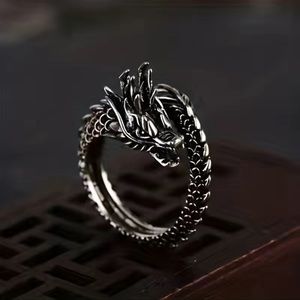 Retro Dragon Open Ring Silver Plated